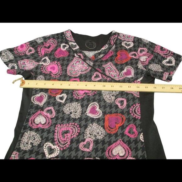 Health Pro Womens Hearts Uniform Medical Scrub Top Nurse Work Wear Size XS - Picture 4 of 9